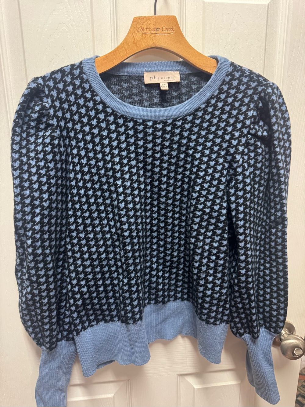 Philosophy Light Blue & Black Houndstooth Crewneck Sweater